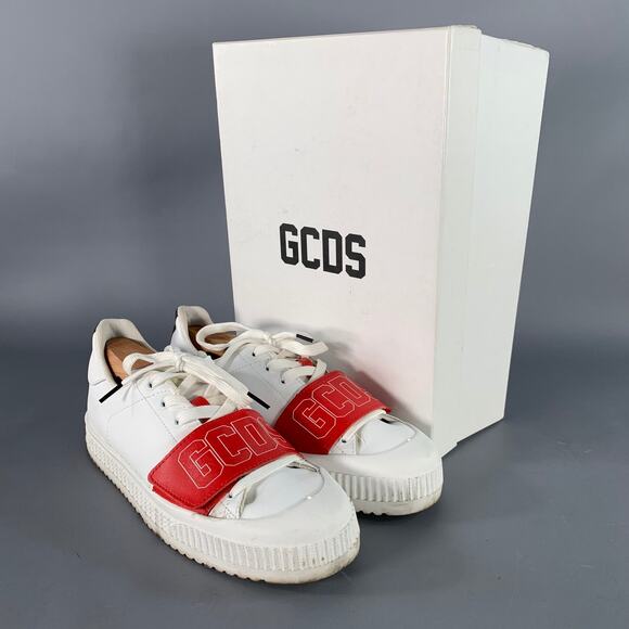 GCDS Size 9 White Red Black Leather Logo Low Top Platform Sneakers - Picture 12 of 14